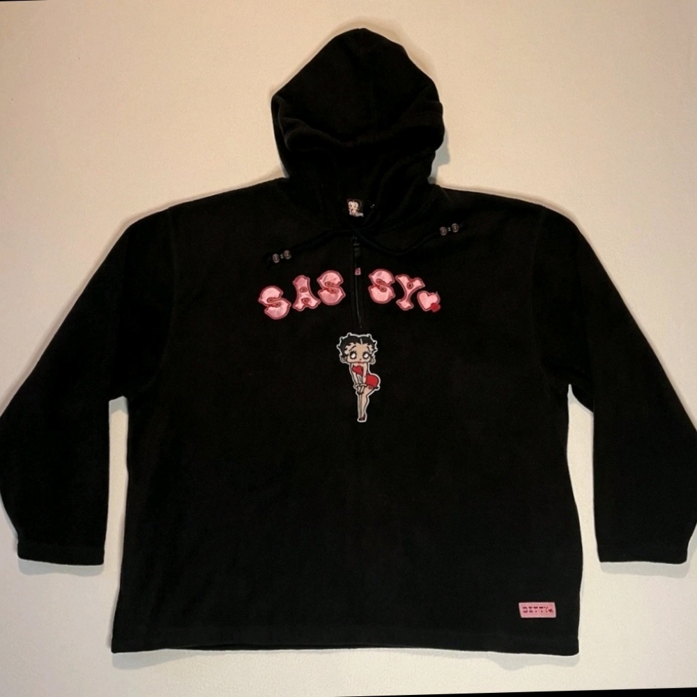 Betty Boop Sassy Black Fleece Zip Hoodie Missy small (4/6)
